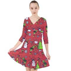 Santa Snowman Gift Holiday Quarter Sleeve Front Wrap Dress by Pakjumat