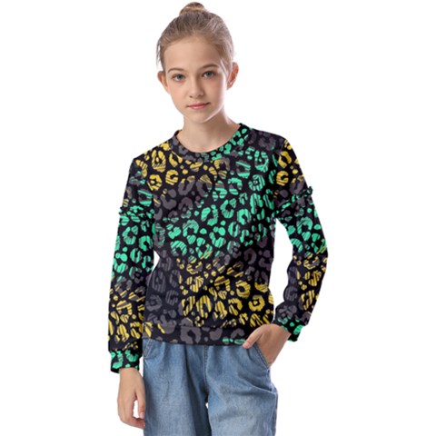 Abstract Geometric Seamless Pattern With Animal Print Kids  Long Sleeve T-shirt With Frill  by Amaryn4rt