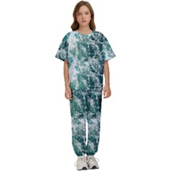 Blue Ocean Waves Kids  T-shirt And Pants Sports Set by Jack14