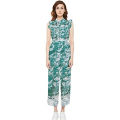 Blue Ocean Waves 2 Women s Frill Top Chiffon Jumpsuit by Jack14