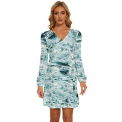 Ocean Wave Long Sleeve Waist Tie Ruffle Velvet Dress by Jack14