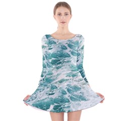 Blue Crashing Ocean Wave Long Sleeve Velvet Skater Dress by Jack14