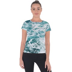 Blue Crashing Ocean Wave Short Sleeve Sports Top  by Jack14