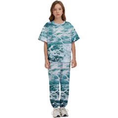 Blue Crashing Ocean Wave Kids  T-shirt And Pants Sports Set by Jack14