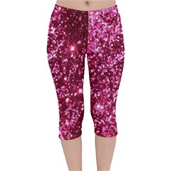 Pink Glitter Velvet Capri Leggings  by Amaryn4rt