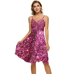 Pink Glitter Sleeveless Tie Front Chiffon Dress by Amaryn4rt