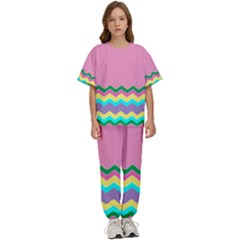 Easter Chevron Pattern Stripes Kids  T-shirt And Pants Sports Set by Amaryn4rt