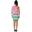 Easter Chevron Pattern Stripes Long Sleeve One Shoulder Mini Dress View4