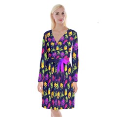 Space Patterns Long Sleeve Velvet Front Wrap Dress by Amaryn4rt