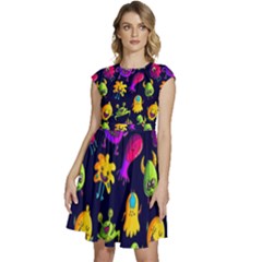 Space Patterns Cap Sleeve High Waist Dress by Amaryn4rt