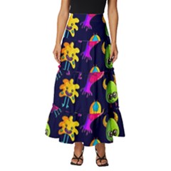 Space Patterns Tiered Ruffle Maxi Skirt by Amaryn4rt