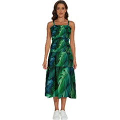 Tropical Green Leaves Background Sleeveless Shoulder Straps Boho Dress by Amaryn4rt