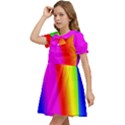 Multi-color-rainbow-background Kids  Bow Tie Puff Sleeve Dress View3