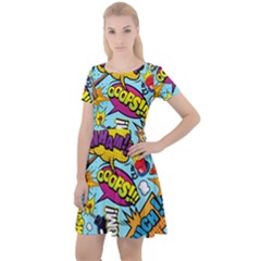 Comic Elements Colorful Seamless Pattern Cap Sleeve Velour Dress  by Amaryn4rt