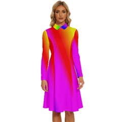 Multi-color-rainbow-background Long Sleeve Shirt Collar A-line Dress by Amaryn4rt