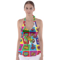 Pop Art Comic Vector Speech Cartoon Bubbles Popart Style With Humor Text Boom Bang Bubbling Expressi Tie Back Tankini Top by Amaryn4rt