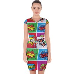 Pop Art Comic Vector Speech Cartoon Bubbles Popart Style With Humor Text Boom Bang Bubbling Expressi Capsleeve Drawstring Dress  by Amaryn4rt