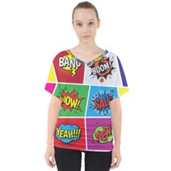 Pop Art Comic Vector Speech Cartoon Bubbles Popart Style With Humor Text Boom Bang Bubbling Expressi V-neck Dolman Drape Top by Amaryn4rt