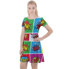 Pop Art Comic Vector Speech Cartoon Bubbles Popart Style With Humor Text Boom Bang Bubbling Expressi Cap Sleeve Velour Dress  by Amaryn4rt