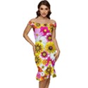 Flowers Blossom Bloom Nature Plant Off Shoulder Ruffle Split Hem Bodycon Dress View1