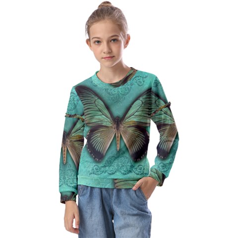 Butterfly Background Vintage Old Grunge Kids  Long Sleeve T-shirt With Frill  by Amaryn4rt