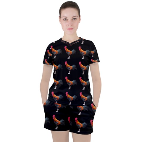 Background-pattern-chicken-fowl Women s T-shirt And Shorts Set by Amaryn4rt