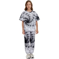 Fractal Black Spiral On White Kids  T-shirt And Pants Sports Set by Amaryn4rt