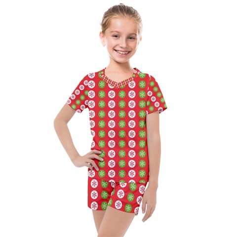 Festive Pattern Christmas Holiday Kids  Mesh T-shirt And Shorts Set by Amaryn4rt