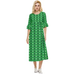 Green Christmas Tree Pattern Background Double Cuff Midi Dress by Amaryn4rt