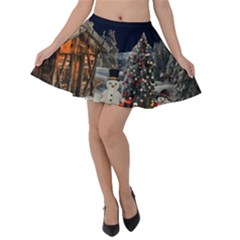 Christmas-landscape Velvet Skater Skirt by Amaryn4rt