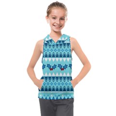 Blue Christmas Vintage Ethnic Seamless Pattern Kids  Sleeveless Hoodie by Amaryn4rt