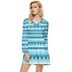 Blue Christmas Vintage Ethnic Seamless Pattern Tiered Long Sleeve Mini Dress by Amaryn4rt