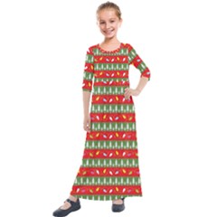 Christmas-papers-red-and-green Kids  Quarter Sleeve Maxi Dress by Amaryn4rt