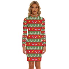 Christmas-papers-red-and-green Long Sleeve Shirt Collar Bodycon Dress by Amaryn4rt