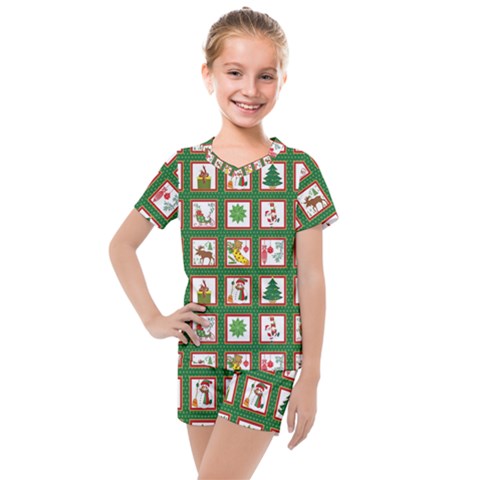 Christmas-paper-christmas-pattern Kids  Mesh T-shirt And Shorts Set by Amaryn4rt