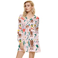 Colorful-funny-christmas-pattern Merry Xmas Tiered Long Sleeve Mini Dress by Amaryn4rt