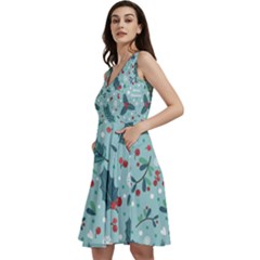 Seamless-pattern-with-berries-leaves Sleeveless V-neck Skater Dress With Pockets by Amaryn4rt