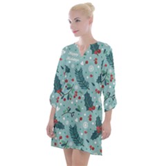 Seamless-pattern-with-berries-leaves Open Neck Shift Dress by Amaryn4rt