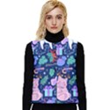 Colorful-funny-christmas-pattern Pig Animal Women s Button Up Puffer Vest View1