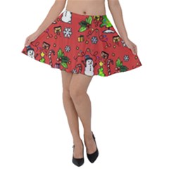 Santa Snowman Gift Holiday Christmas Cartoon Velvet Skater Skirt by Amaryn4rt