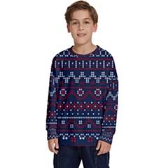 Christmas-concept-with-knitted-pattern Kids  Crewneck Sweatshirt by Amaryn4rt