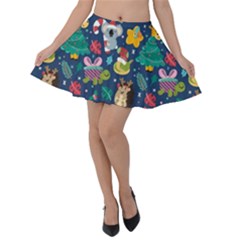 Colorful-funny-christmas-pattern  --- Velvet Skater Skirt by Amaryn4rt