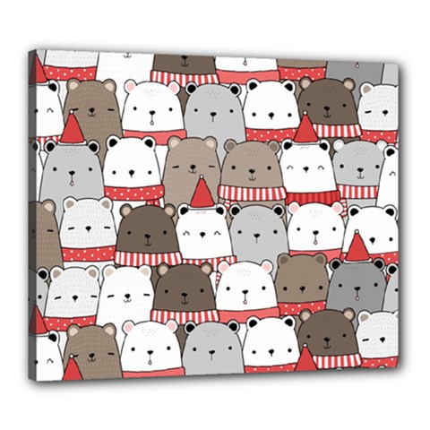 Cute Adorable Bear Merry Christmas Happy New Year Cartoon Doodle Seamless Pattern Canvas 24  X 20  (stretched) by Amaryn4rt