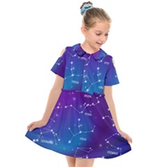 Realistic-night-sky-poster-with-constellations Kids  Short Sleeve Shirt Dress by Amaryn4rt