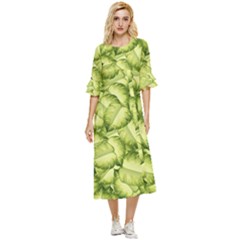 Seamless-pattern-with-green-leaves Double Cuff Midi Dress by Amaryn4rt