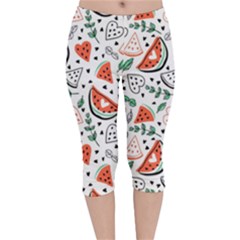 Seamless-vector-pattern-with-watermelons-mint Velvet Capri Leggings  by Amaryn4rt