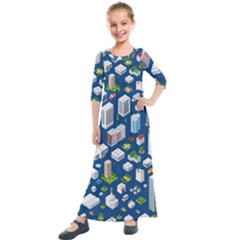 Isometric-seamless-pattern-megapolis Kids  Quarter Sleeve Maxi Dress by Amaryn4rt