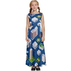 Isometric-seamless-pattern-megapolis Kids  Satin Sleeveless Maxi Dress by Amaryn4rt