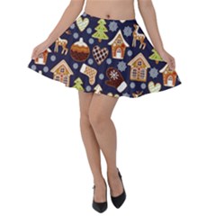 Winter-seamless-patterns-with-gingerbread-cookies-holiday-background Velvet Skater Skirt by Amaryn4rt