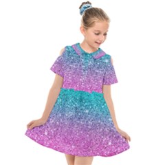 Pink And Turquoise Glitter Kids  Short Sleeve Shirt Dress by Sarkoni